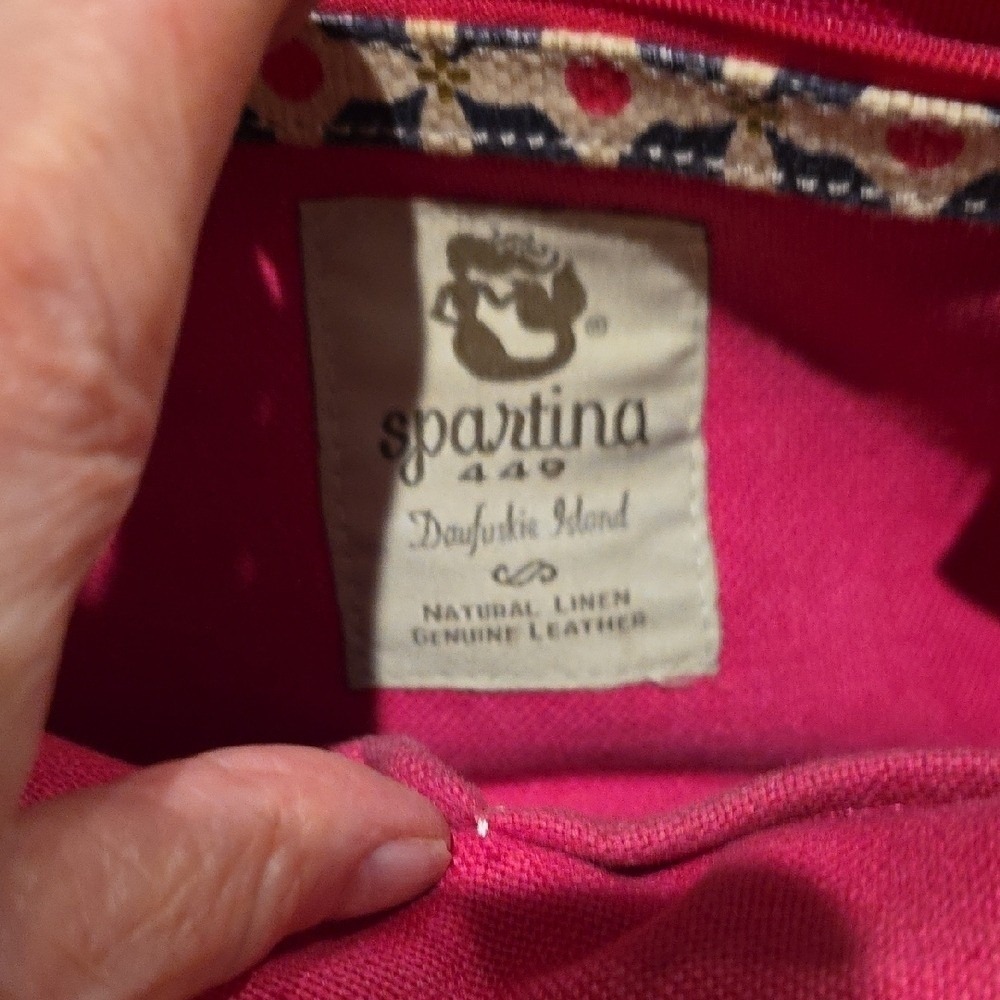Spartina 449 Tote Bag Navy Pink Geometric Floral Canvas Leather Shoulder Bag - Picture 9 of 13
